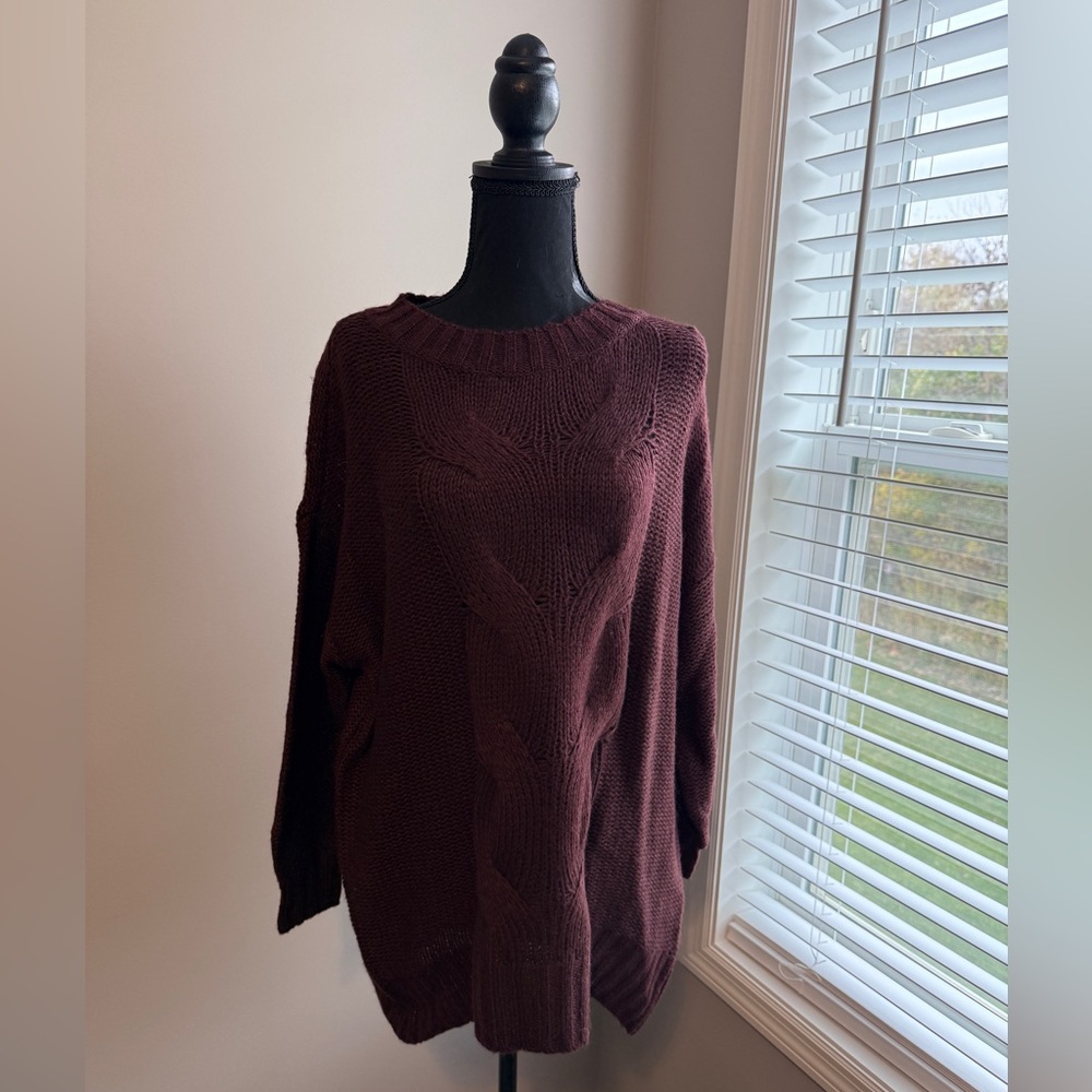 Aerie Deep Burgundy Crew Neck Sweater